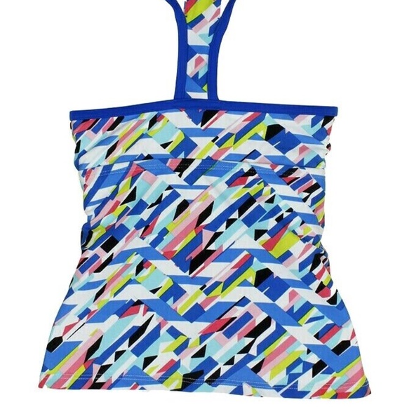 (NWT) GO by Gossip Crossed Signals Printed Racerback Tankini Royal Blue Multi S - Picture 6 of 7